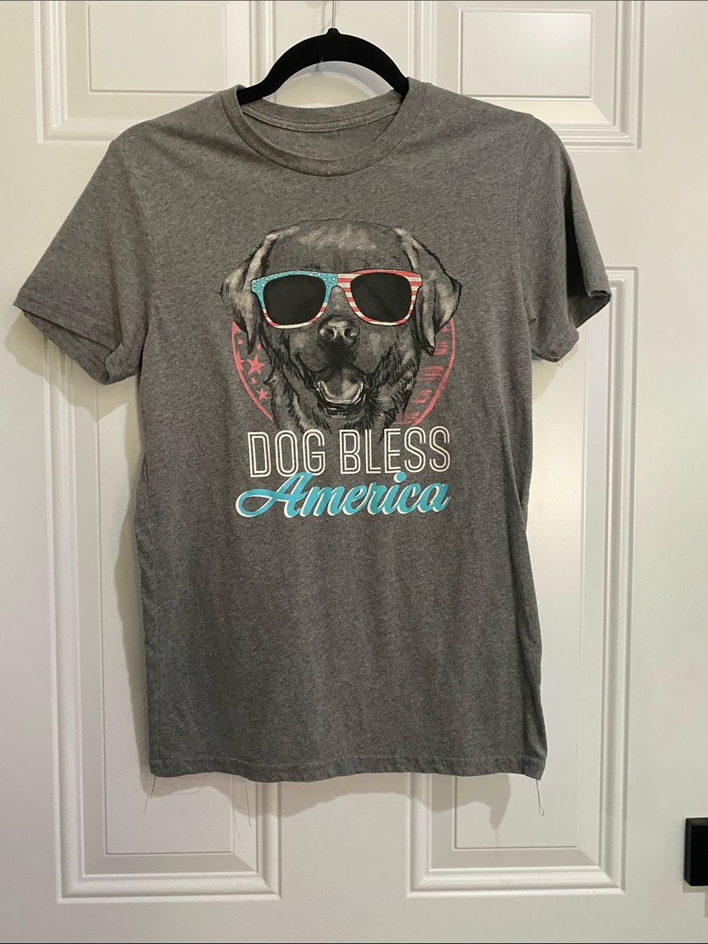 Gray 'Dog Bless America' Pet Graphic Tee with Patriotic Sunglasses